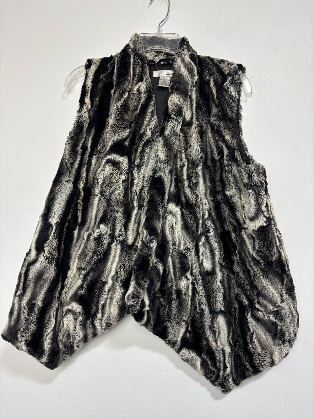 Vintage Women's Faux Fur Y2K Vest Open Front Black Gray WDNY Large